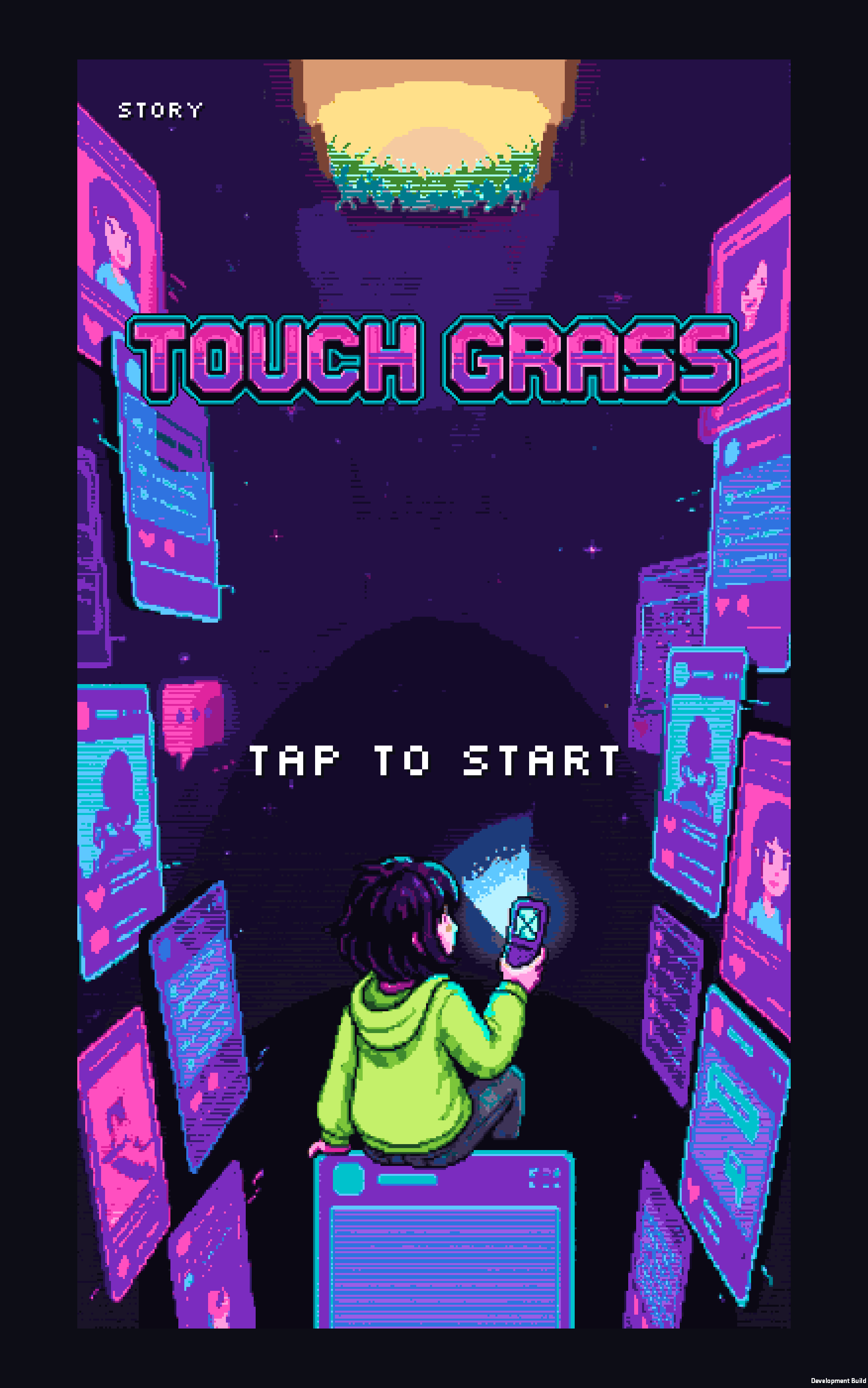 The TOUCH GRASS title screen in the current Android development build.